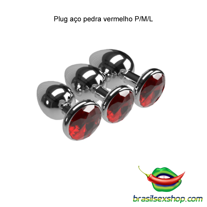 Plug aço pedra vermelho S/L