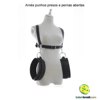 Arnés punhos presos e pernas abertas