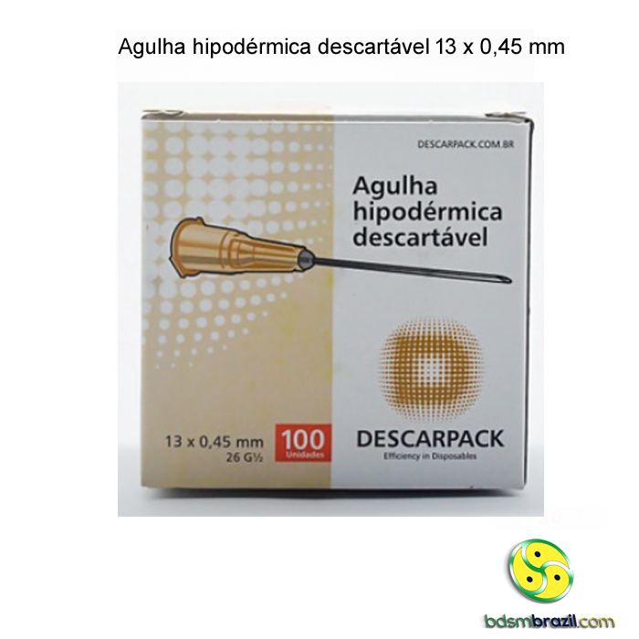 Agulha hipodérmica descartável 13 x 0,45 mm – 100 unidades