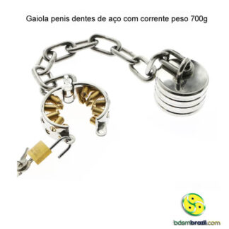 Gaiola penis dentes de aço com corrente peso 700g