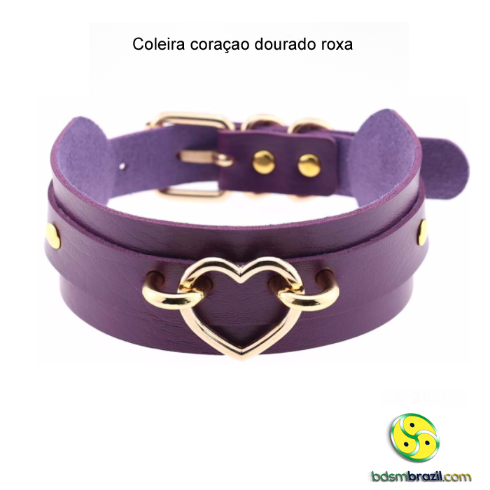 Coleira coraçao metalico roxa