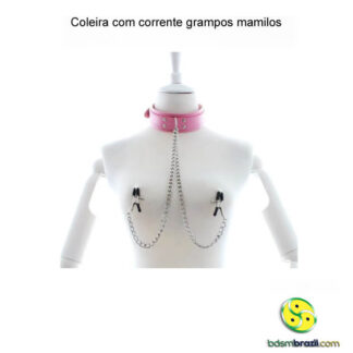 Coleira com corrente grampos mamilos
