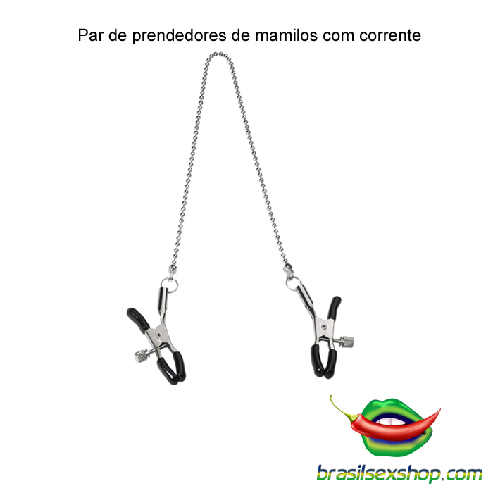 Par de prendedores de mamilos com corrente